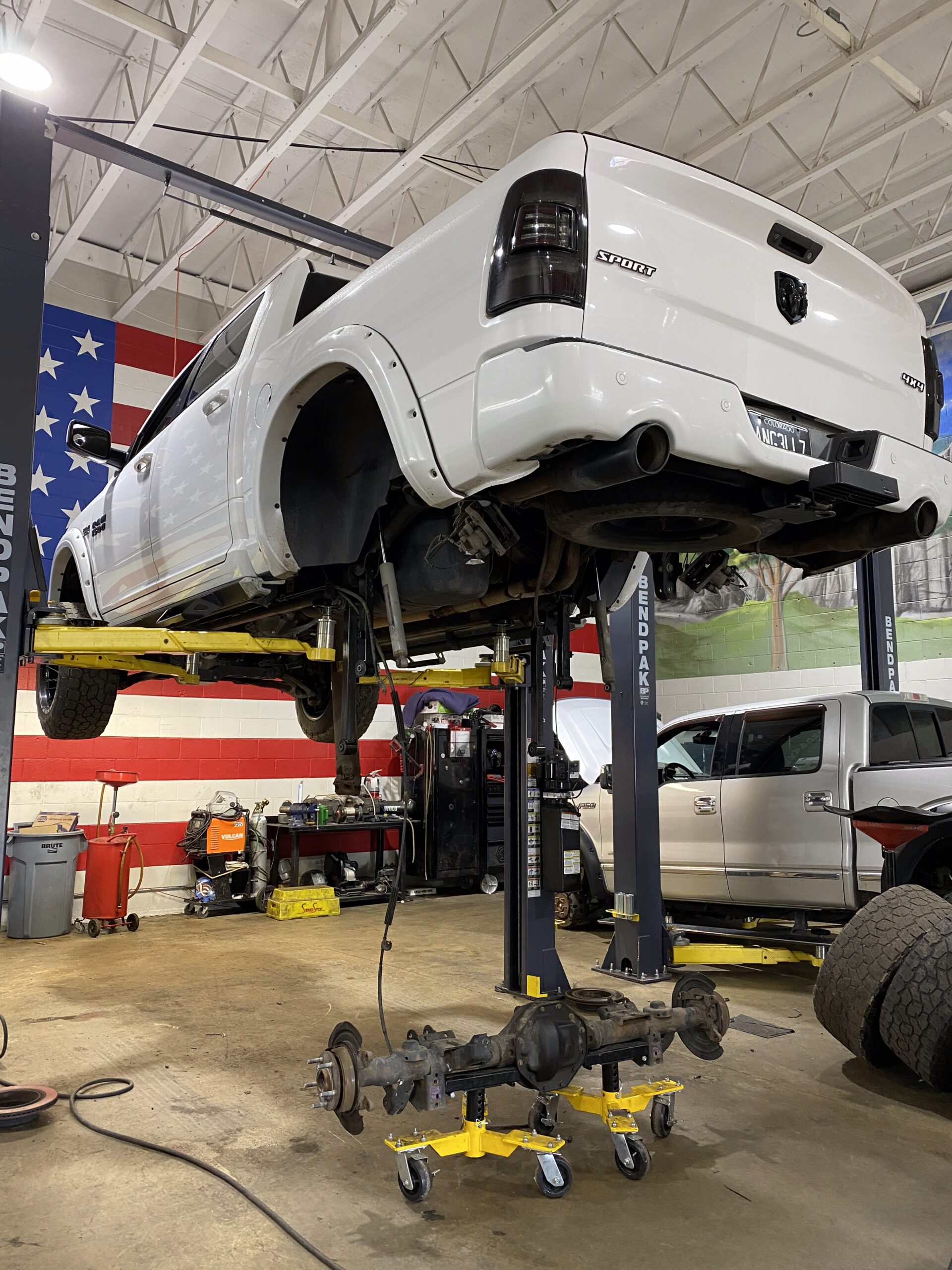 Automotive service bay work in progress