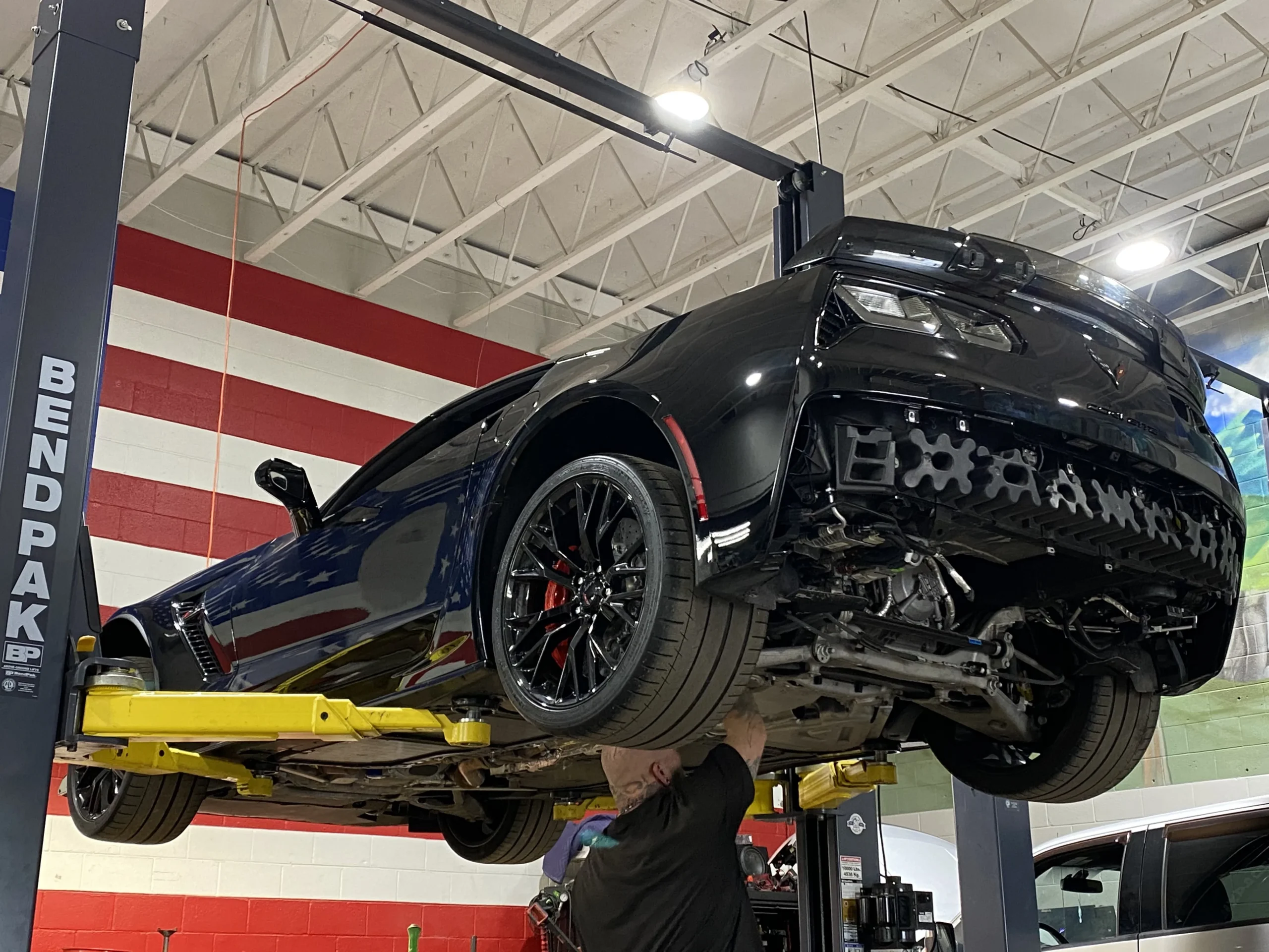 Corvette exhaust install on lift